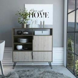 Nevada High Sideboard in Smoked Oak with Multi Compartments - Open and Closed Storage with Black Hairpin Legs Brown Brown One Size 1