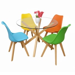 Kosy Koala Round Glass Dining Table Set With 4 Mix Plastic Chairs Dining Room Furniture