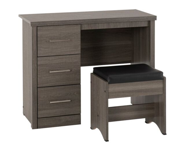 Lisbon 2 Piece Dressing Table Set - Black Wood Grain - Black Faux Leather