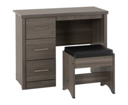 Lisbon 2 Piece Dressing Table Set - Black Wood Grain - Black Faux Leather