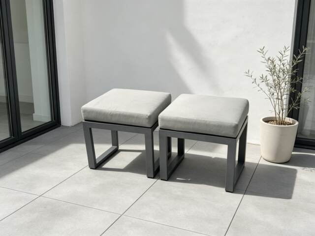 Fimous 2 Pcs Aluminium Outdoor Garden Footstool Patio Small Stool for Balcony, Terrace,Swimming Pool Dark Grey