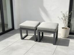 Fimous 2 Pcs Aluminium Outdoor Garden Footstool Patio Small Stool for Balcony, Terrace,Swimming Pool Dark Grey