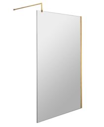 Balterley Toughened Safety Glass Wetroom Screen with Support Bar Copper Brushed Brass
