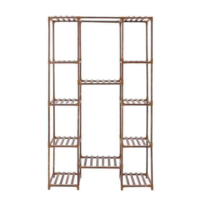 Living and Home Multi-Tier Wooden Plant Stand and Flower Display Shelf - Brown