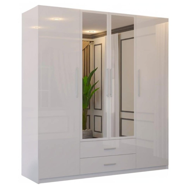 Sliding Wardrobes 4U High Gloss Wardrobe Range with Mirror and Silver Handles - 2 3 or 4 Door Sizes White Black or Grey Finish White White 160cm