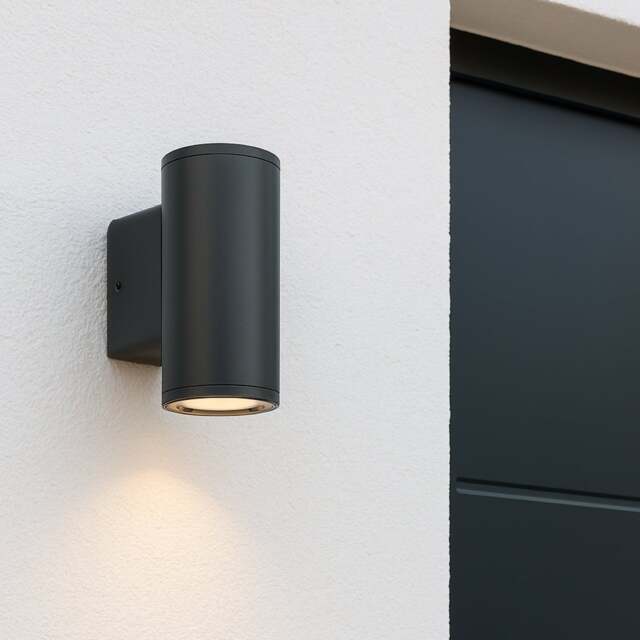 CGC Sherri Black Outdoor Up-and-Down Cylinder Wall Light Black Black Height: 18.6 cm, Width: 9.9 cm, Light Diameter: 7.6 cm