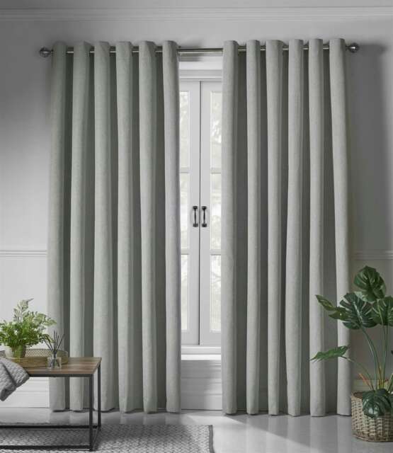 Linen Look Blackout Ring Top Eyelet Curtains - 110cm x 137cm - Slate