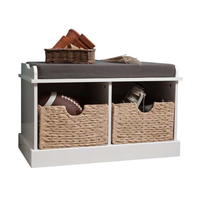Stockholm Storage Bench with 2 Brown Baskets in White
