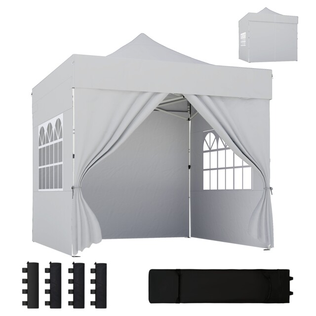 Outsunny Heavy Duty Pop Up Gazebo with Sides, UPF50+ Marquee Gazebo Grey Silver Grey 300 x 300 x 338 cm