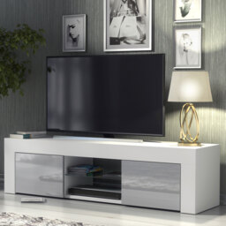 TV Unit TV Stand Cabinet Sideboard Grey High Gloss Doors Storage 130cm