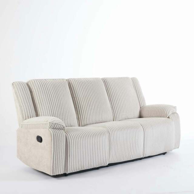 Verona 3 Seater Jumbo Cord Manual Recliner Sofa Cream One Size