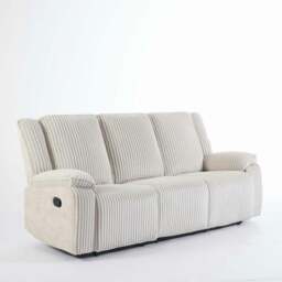 Verona 3 Seater Jumbo Cord Manual Recliner Sofa Cream One Size