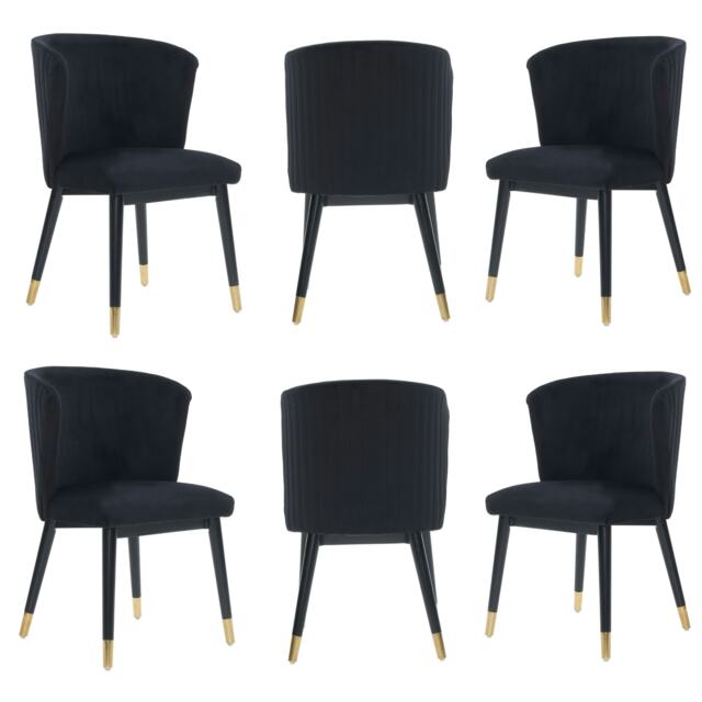 Set of 6 Sofina Modern Velvet Dining Chairs with Tufted Back - Wooden Frame & Gold-Tipped Rubberwood Legs Grey Grey