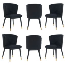 Set of 6 Sofina Modern Velvet Dining Chairs with Tufted Back - Wooden Frame & Gold-Tipped Rubberwood Legs Grey Grey