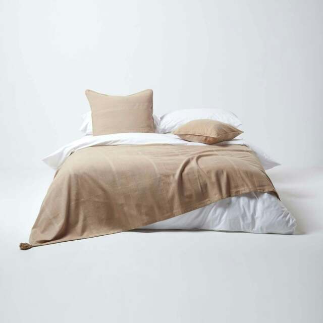 Homescapes Cotton Rajput Ribbed Beige Throw - 150 x 200 cm Cream 1