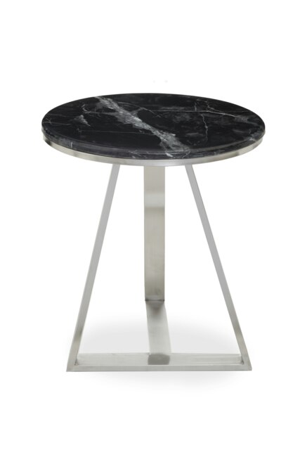 Interiors by Premier Luxe Side Table With Black Marble Top, Elegant Bedside Table, Sturdy Small Table, Silver Rectangular Table Black