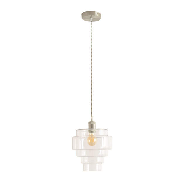 ValueLights Lane Clear Glass 5 Tier Shade Chrome Single Pendant and Bulb