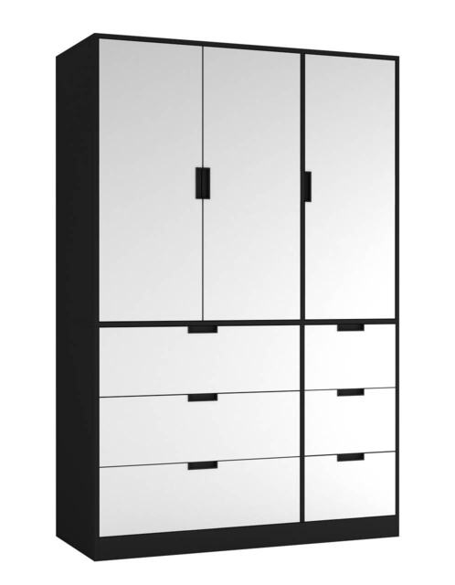 RIGA 3 Door 6 Drawer Wardrobe Black Black & White 10 x 44.5 x 79 1