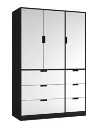 RIGA 3 Door 6 Drawer Wardrobe Black Black & White 10 x 44.5 x 79 1