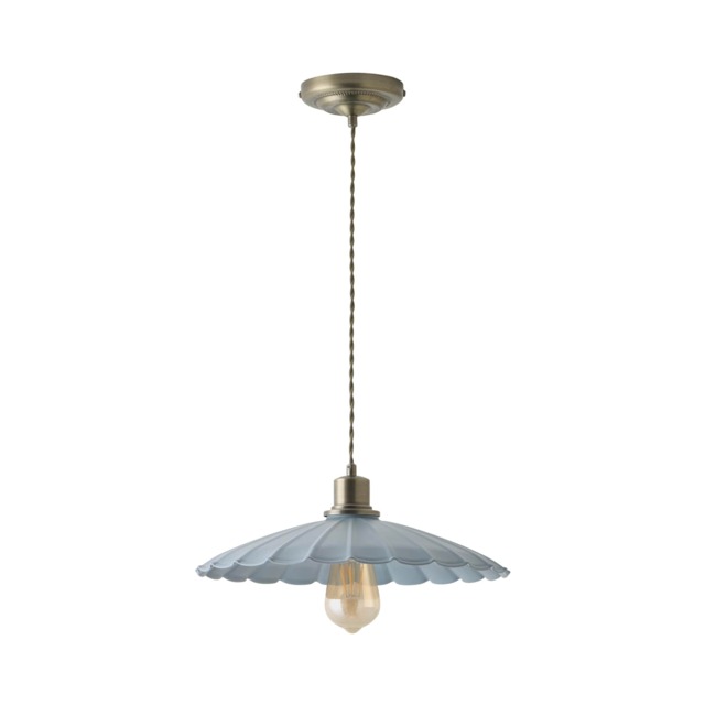 ValueLights Holborn Blue Scallop Pendant Ceiling Light and Bulb Grey
