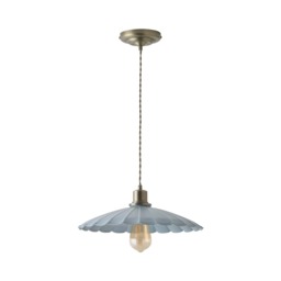 ValueLights Holborn Blue Scallop Pendant Ceiling Light and Bulb Grey
