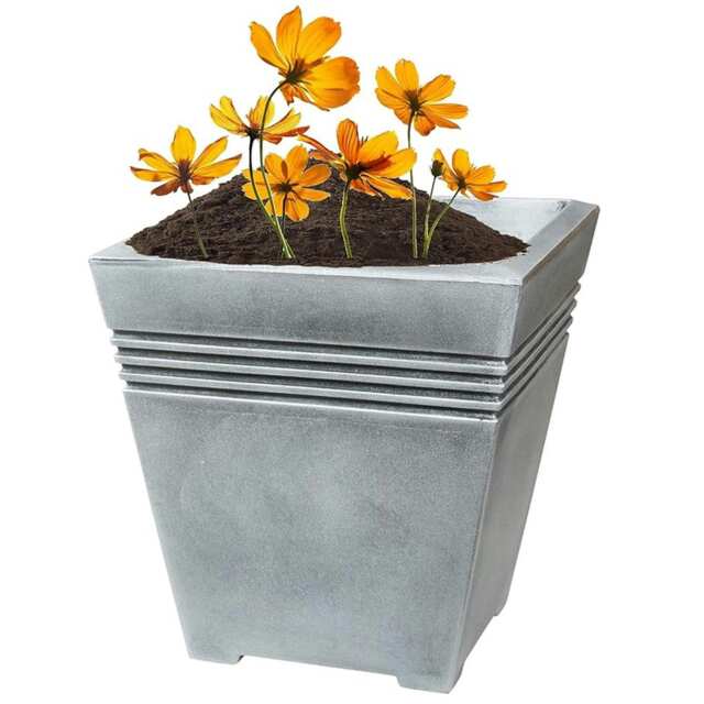 2 x Home Garden Square Grey Venice Trough Planters For Flowers & Plants Grey