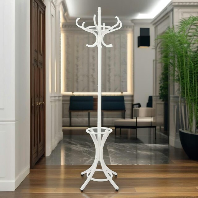 Wooden Coat Stand With 12 Hooks White Multi One Size