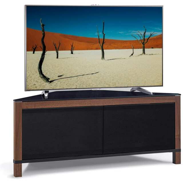 "MDA Designs VOLANS Tru-Corner Remote Friendly Doors Walnut/Black Reversible Panel LCD/Plasma/LED TV up to 42"" Corner TV Cabinet Black 1"