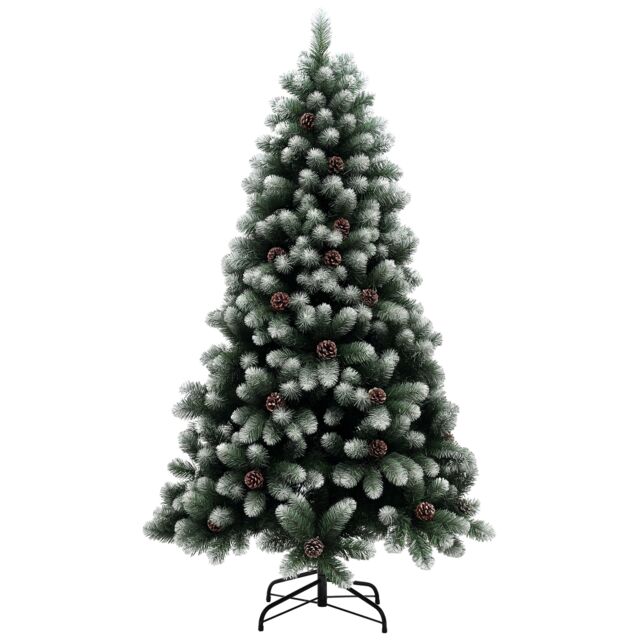 HOMCOM 6ft Artificial Pine Christmas Tree with 774 Branch Tips and Steel Base, Realistic Hinged Tree with Pinecones, Holiday Decor for Home Office, Green