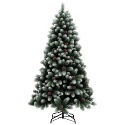 HOMCOM 6ft Artificial Pine Christmas Tree with 774 Branch Tips and Steel Base, Realistic Hinged Tree with Pinecones, Holiday Decor for Home Office, Green