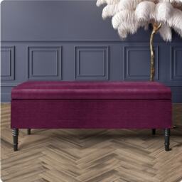 150cm Paris Plain Ottoman Storage Bench -Naples Shoes Bench with Black Turned Wooden Legs - Purple Upholstery Storage Footstool