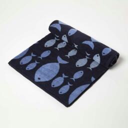 Homescapes Blue Fish Recycled Cotton Beach Towel Blue