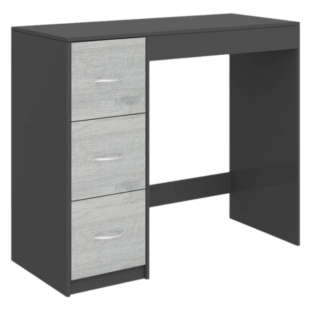 3-Drawer Wooden Desk and Dressing Table - Multi-Functional, 79.5x93x40 cm Black Black & Ash Grey 22.5 x 43.5 x 98.5 1