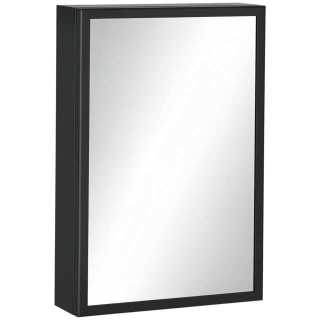kleankin Bathroom Cabinet with Mirror, Wall Mounted Bathroom Mirror Cabinet with Storage Shelves, 40 x 12 x 60 cm, Black Black Black