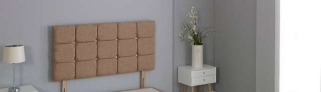 "Brown Linen Cube Headboard Brown 2FT6 Small Single 26""inch Headboard"