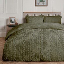 OHS Ultra Soft Cable Knit Sherpa Fleece Duvet Set Green Green Woodland Green King