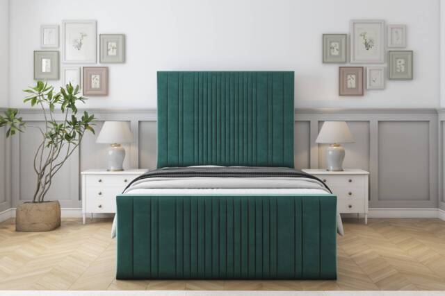 "Sloomy Kingsley Emerald Plush Bed Frame With Mattress With 50"" Upholstered Headboard 2'6 Small Single"