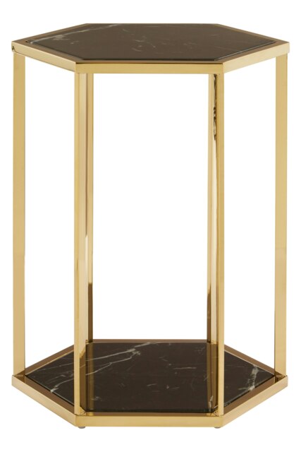 Black And Gold Finish End Table,Small Side Table,Black Marble Topped Bedside Table,Ideal For Outdoor Patio Gold
