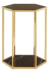 Black And Gold Finish End Table,Small Side Table,Black Marble Topped Bedside Table,Ideal For Outdoor Patio Gold