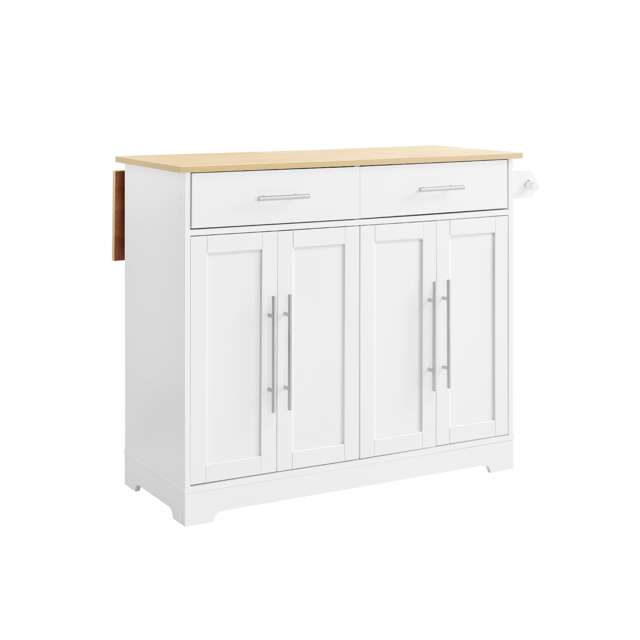 SoBuy FKW129-WN,Rolling Kitchen Island with Extendable Worktop & 2 Drawers White White