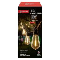 Premier Festoon Lights Straight 10 LED Bulbs Warm White 4.5m
