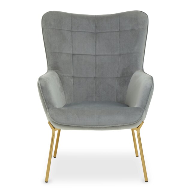 Orsina Stockholm Grey Velvet Chair, High Back Bedroom Accent Chair, Easy to Maintain Velvet Swivel Chair