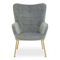 Orsina Stockholm Grey Velvet Chair, High Back Bedroom Accent Chair, Easy to Maintain Velvet Swivel Chair