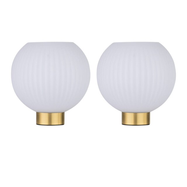 Set of 2 Betchley - Battery Operated Satin Brass Lamp with White Glass Gold White Medium 2