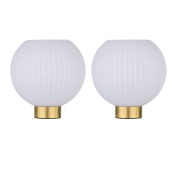 Set of 2 Betchley - Battery Operated Satin Brass Lamp with White Glass Gold White Medium 2