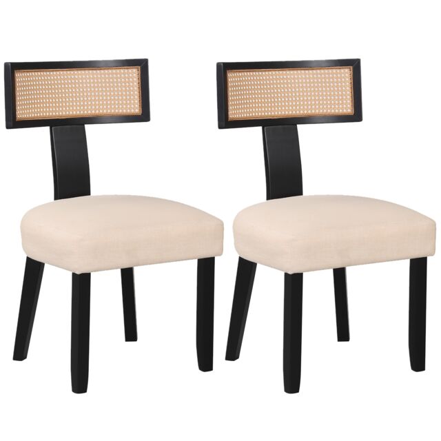 COSTWAY Set of 2 Dining Chairs Linen Fabric Upholstered Accent Chairs