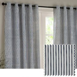 Yard Hebden Striped Cotton Navy Eyelet Curtains (W)117cm x (D)137cm Multi