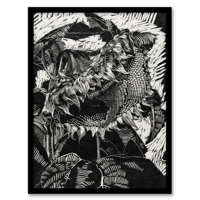 Reijer Stolk Sunflower Abstract Black White Flower Framed Wall Art Print A3