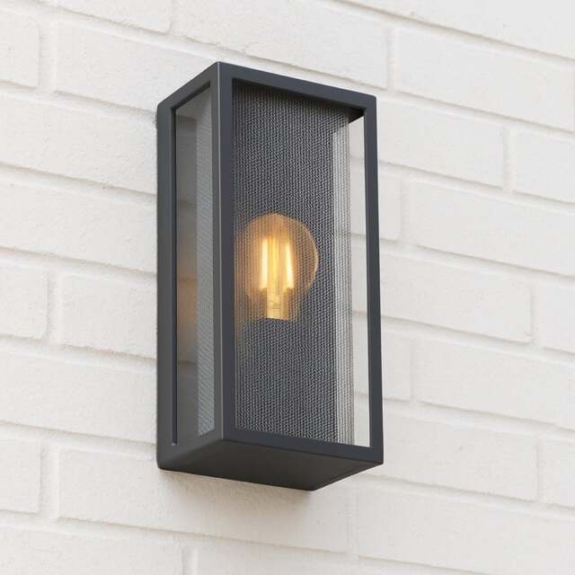 CGC SILAS Anthracite Dark Grey Outdoor Wall Lantern with Silver Mesh Insert IP44 E27 Grey Anthracite Dark Grey Height: 33 cm Width: 16 cm Depth: 10 cm