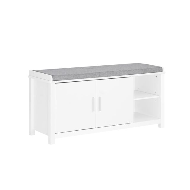 SoBuy Hallway Storage Bench with 2 Doors & 2 Open Compartments, White, 41.3x13.7x20 in, 20 kg - FSR168-W
